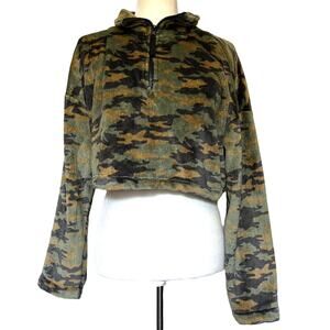 Y2K Urban Outfitters Camo Fleece Crop Pullover Womens Jacket Sz S Grunge Street